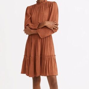 Madewell Mockneck Ruffle-Hem Mini Dress in Cheetah Jacquard